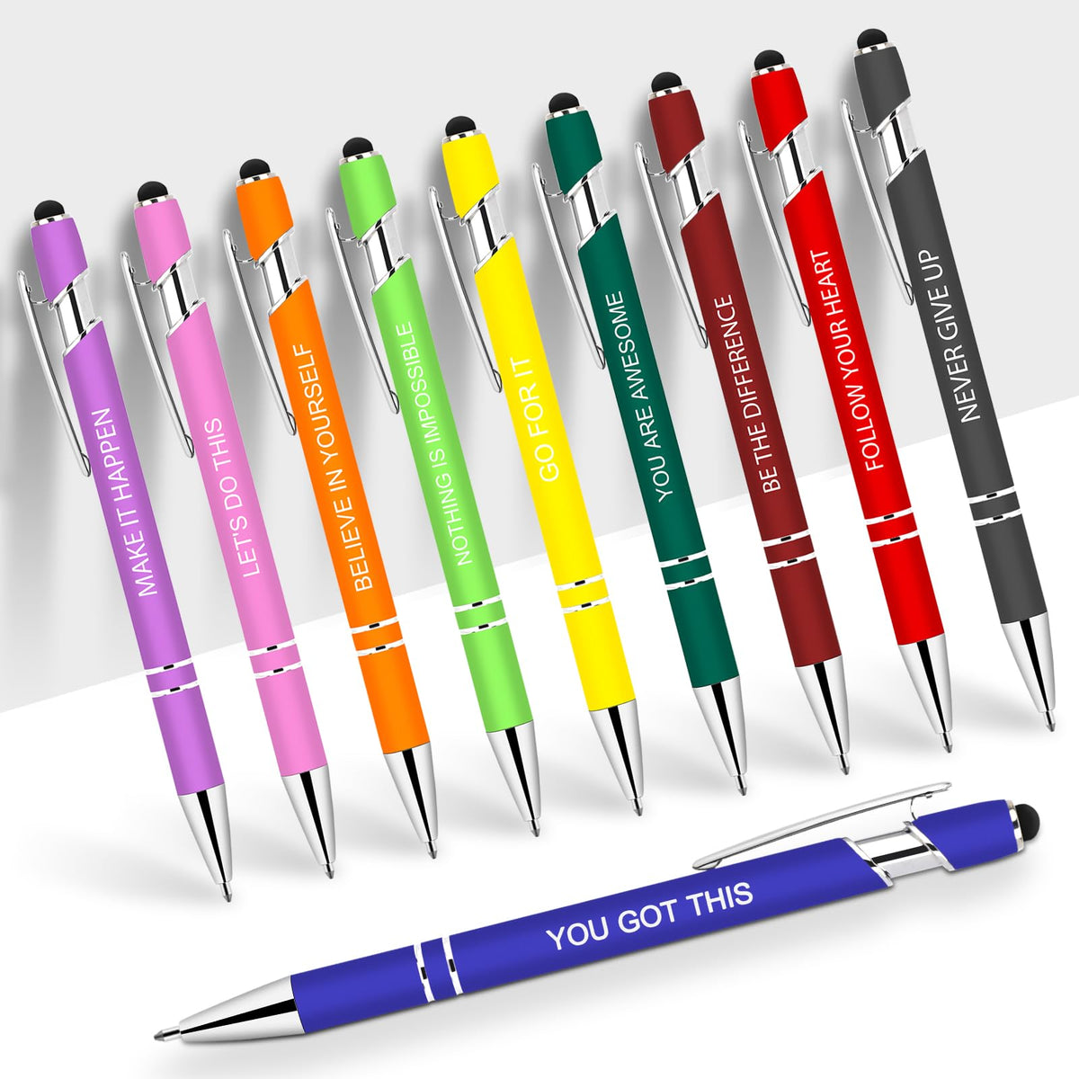 100 PCS Motivational Bulk Pens with Stylus Tip Gifts Black Ink