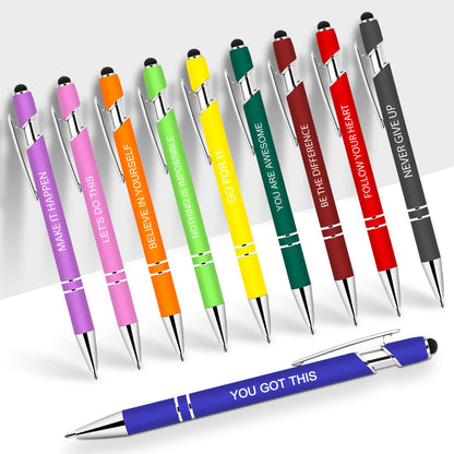 100 PCS Motivational Bulk Pens with Stylus Tip Gifts Black Ink