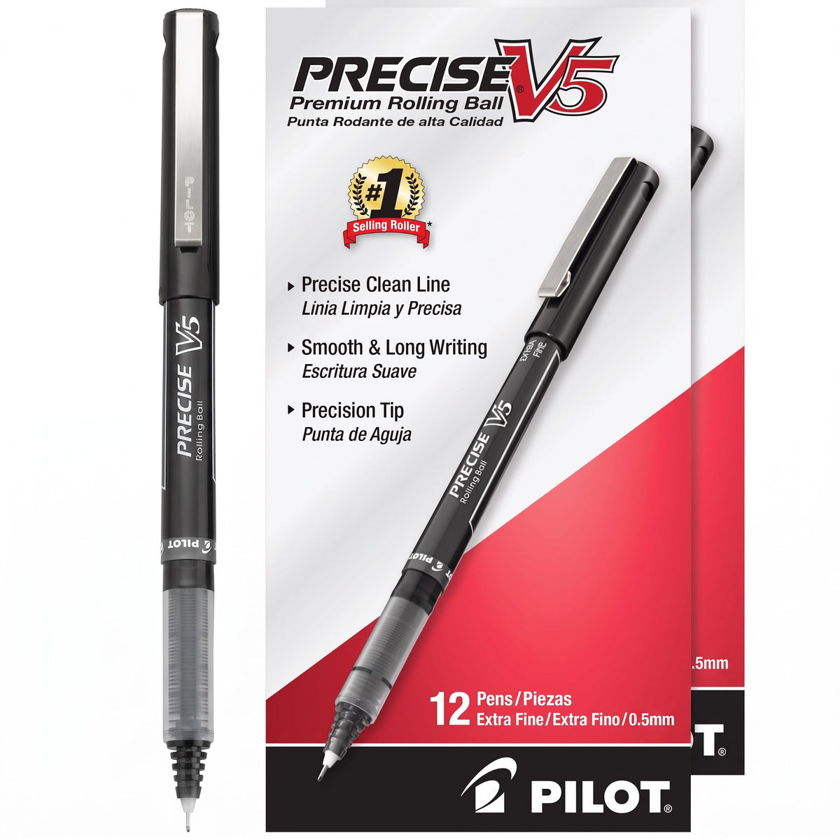 PILOT Precise V5 Rollerball Pens, Extra Fine Point 0.5mm, Black, 12-Pack