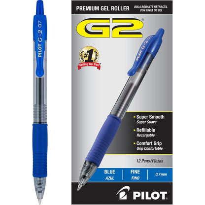 PILOT G2 Premium Gel Pens, Fine Point 0.7mm, Black Ink, 12-Pack