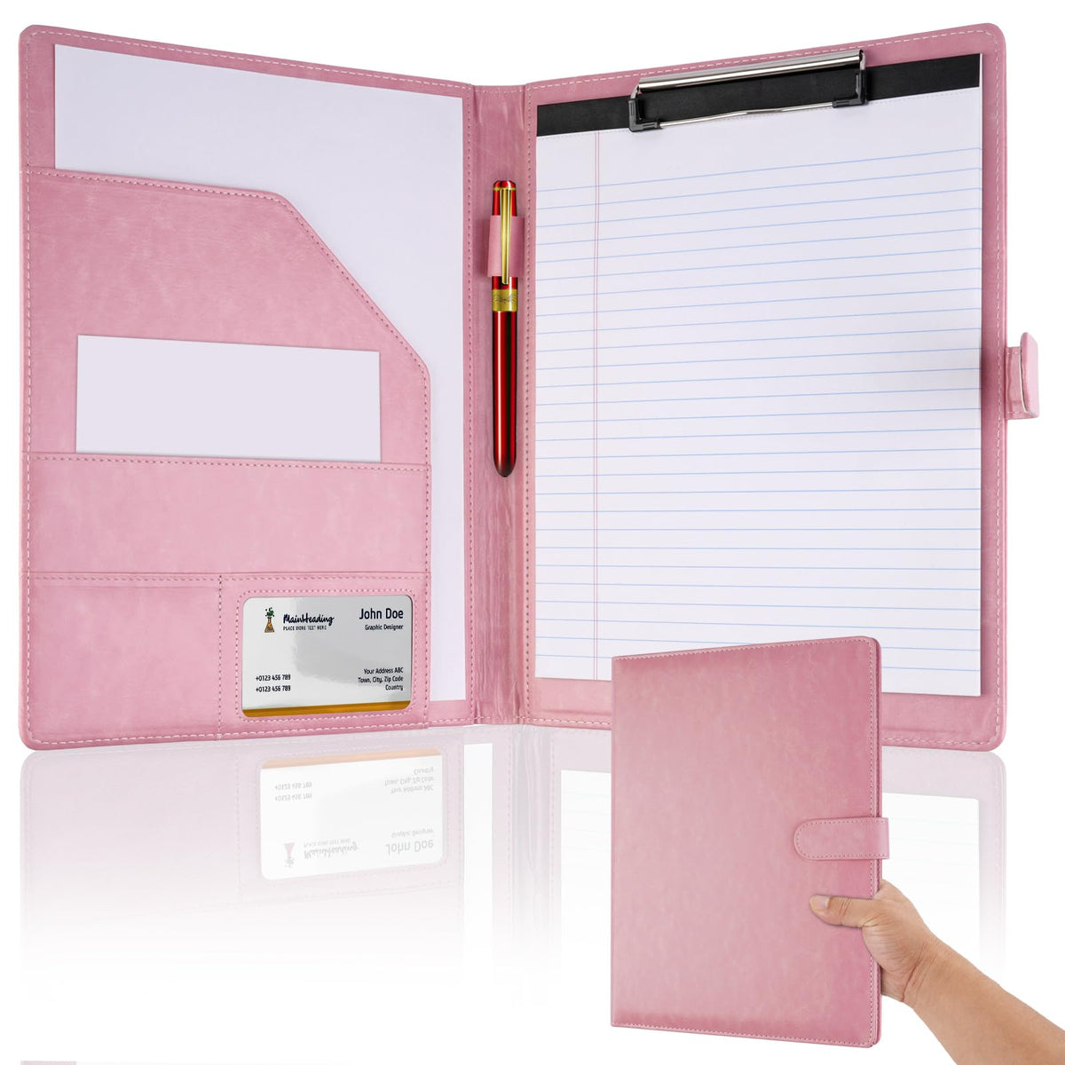 Professional Padfolio with Clipboard, Faux Leather Portfolio Folder Binder