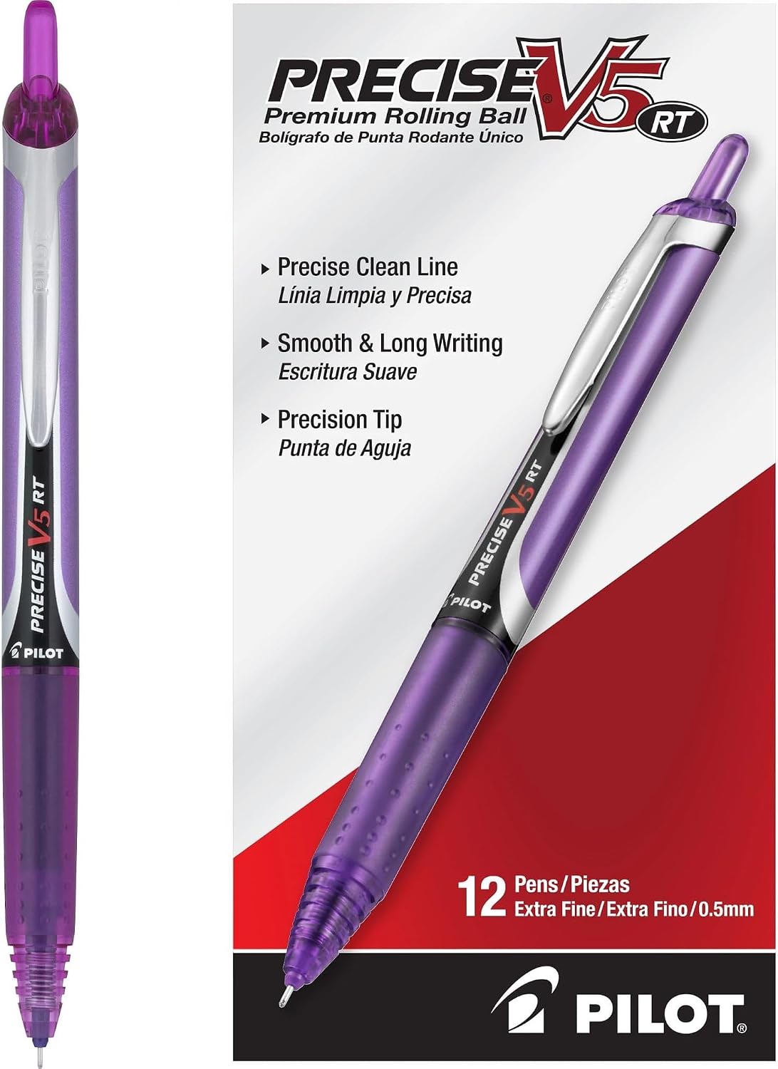 PILOT Precise V5 RT Retractable Rollerball Pens, 0.5mm, Black, 12-Pack