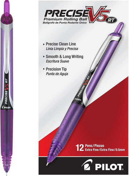 PILOT Precise V5 RT Retractable Rollerball Pens, 0.5mm, Black, 12-Pack