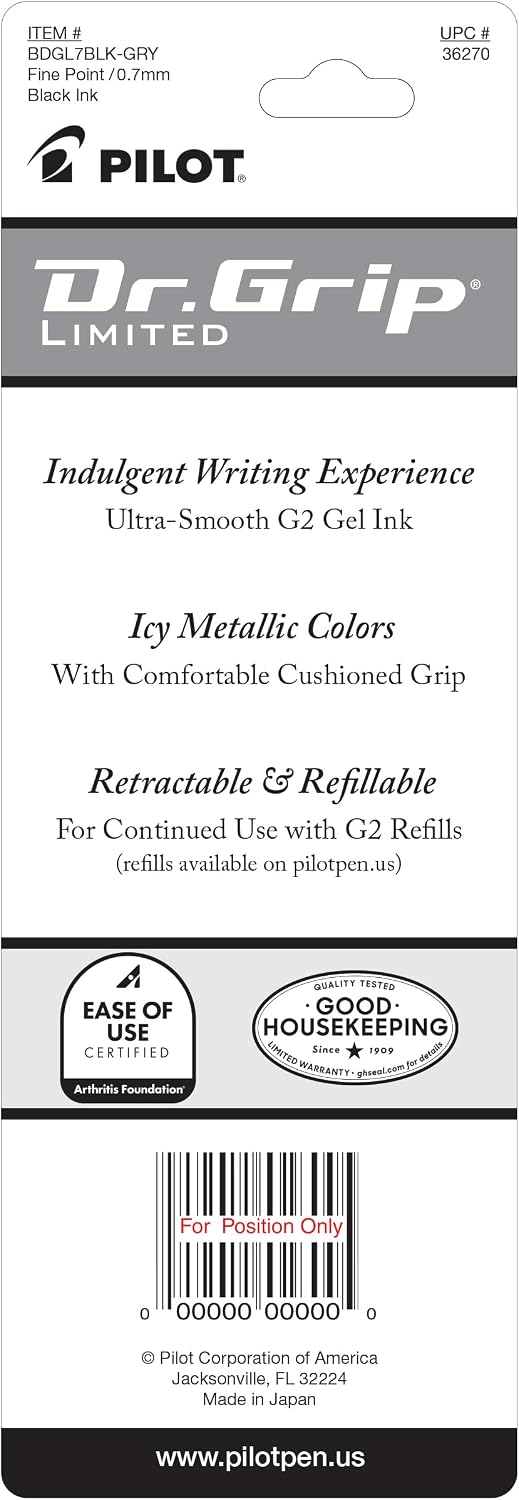 PILOT Dr. Grip Limited Gel Pen, Fine Point, Black Ink, Single Pen