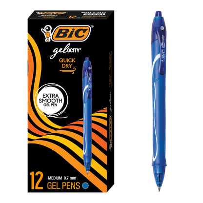 BIC Gelocity Quick Dry Black Gel Pens, Medium Point, 0.7 mm, 12-Count