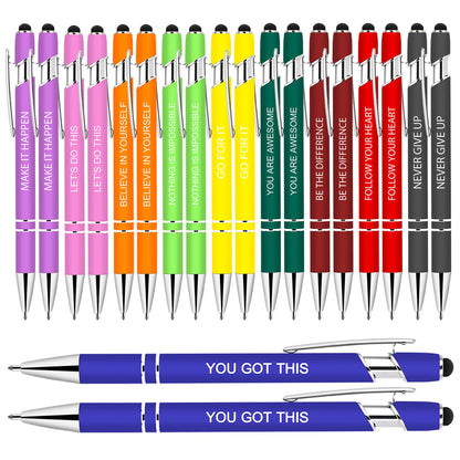 100 PCS Motivational Bulk Pens with Stylus Tip Gifts Black Ink