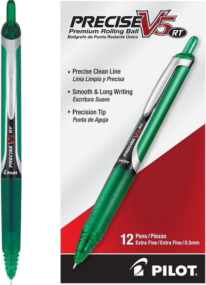 PILOT Precise V5 RT Retractable Rollerball Pens, 0.5mm, Black, 12-Pack
