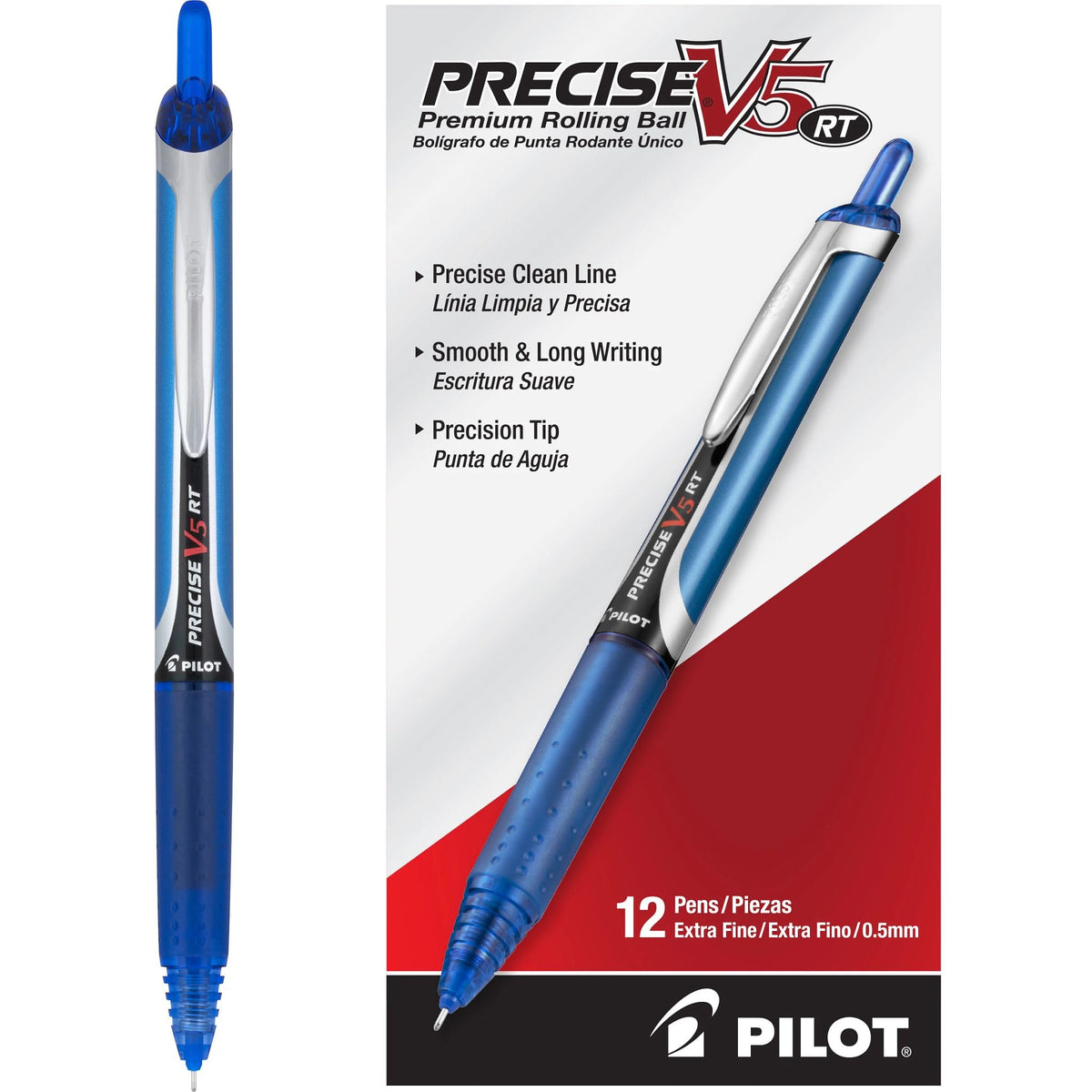 PILOT Precise V5 RT Retractable Rollerball Pens, 0.5mm, Black, 12-Pack