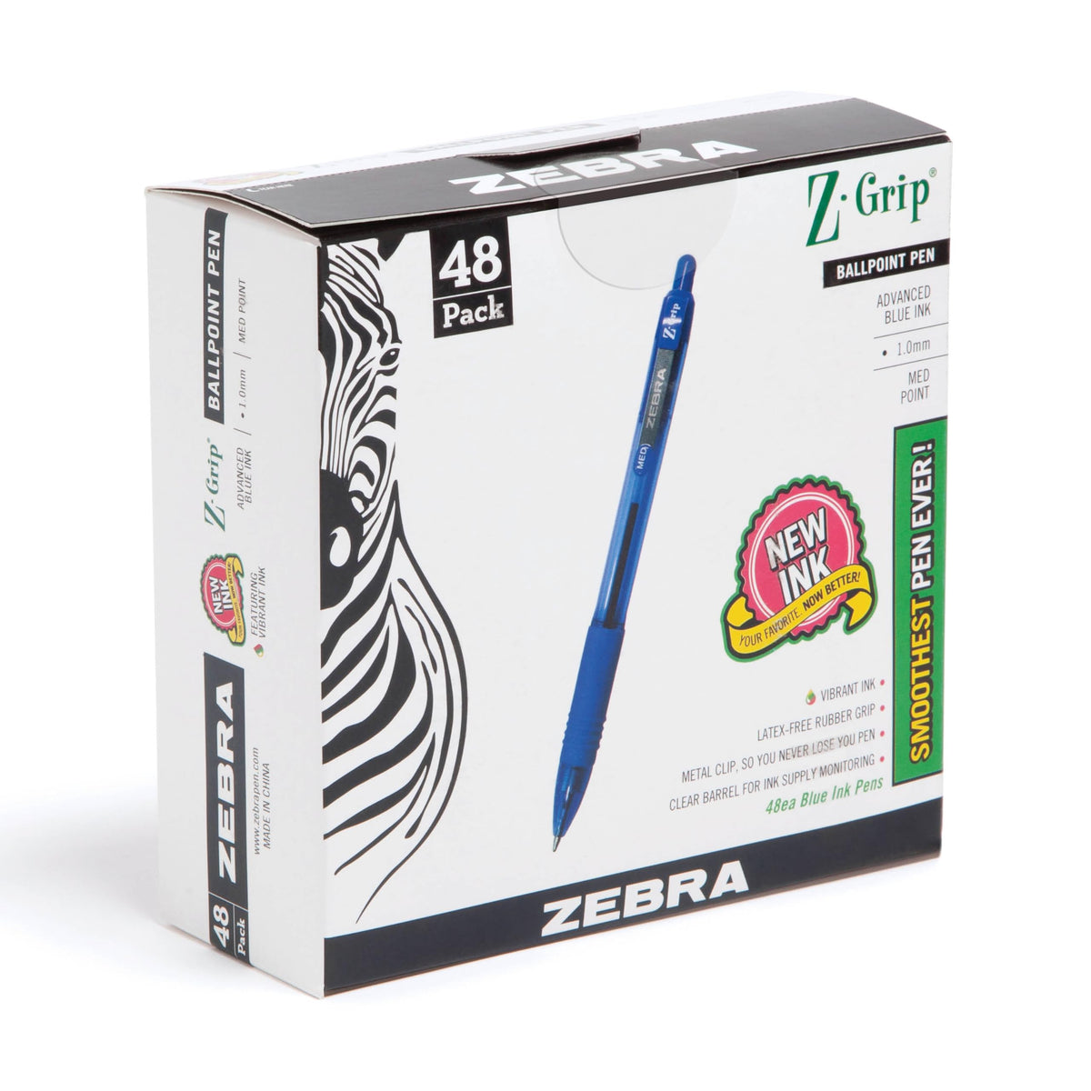 Zebra Pen Z-Grip Retractable Ballpoint Pen, Black/Blue, 1.0mm, 18-Pack