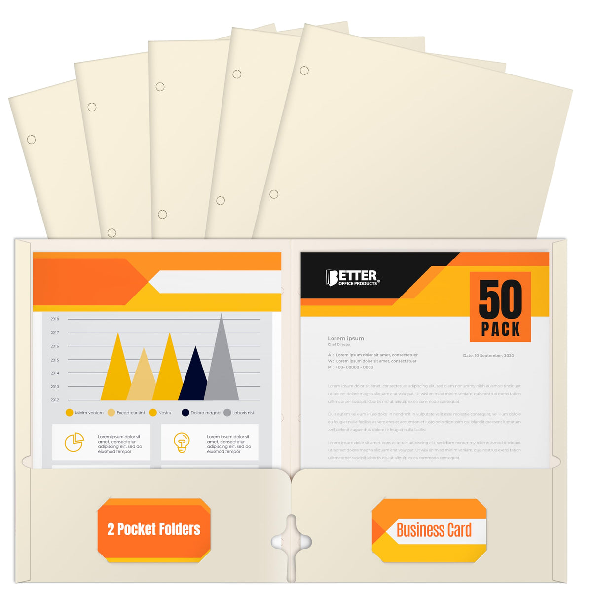 Better Office Products Two Pocket Portfolio Folders, 50-Pack, Dark Green, Letter Size Paper Folders, 50 Pieces, Hunter Green