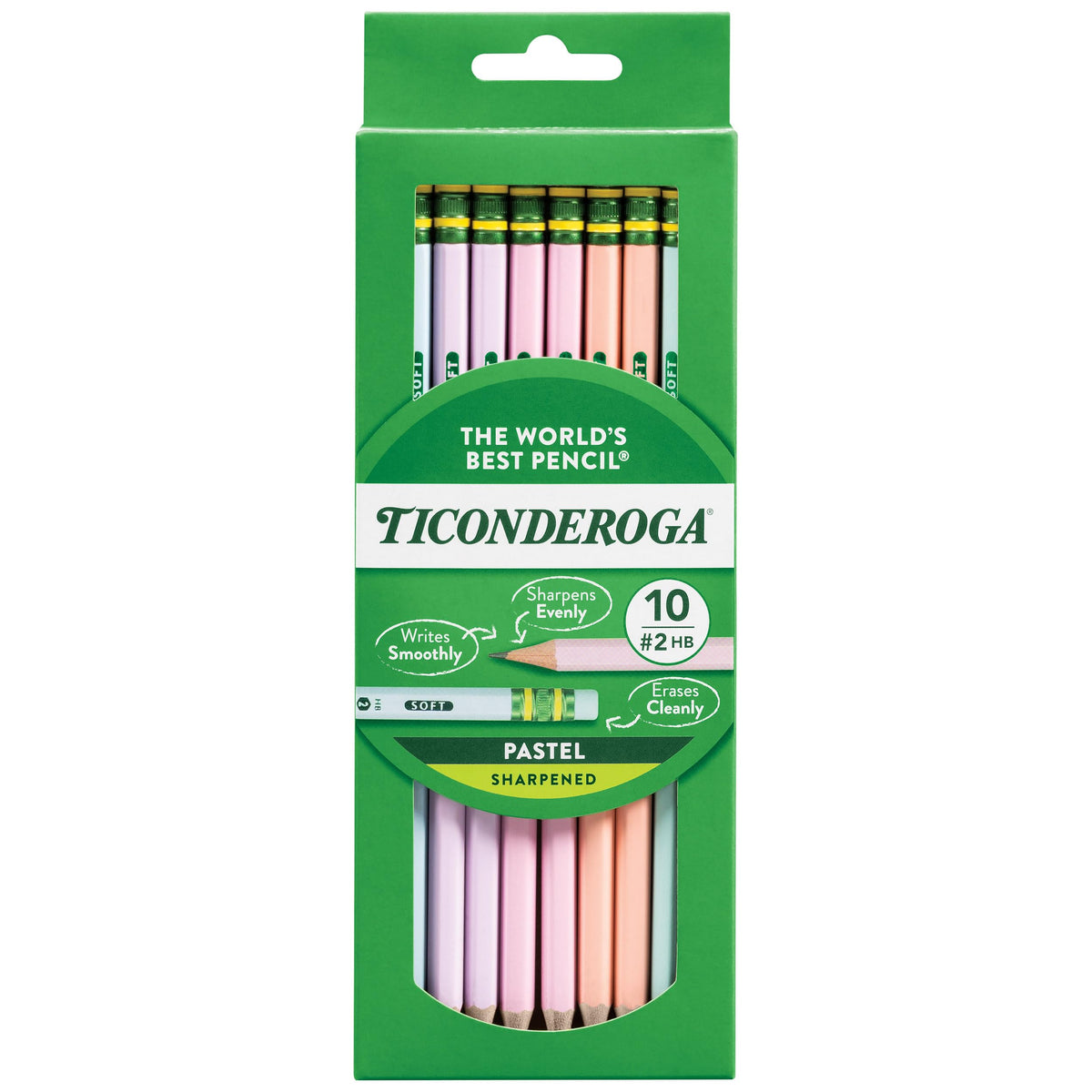Ticonderoga Wood-Cased Pencils, Pre-Sharpened, #2 HB Soft, Pastel Colors
