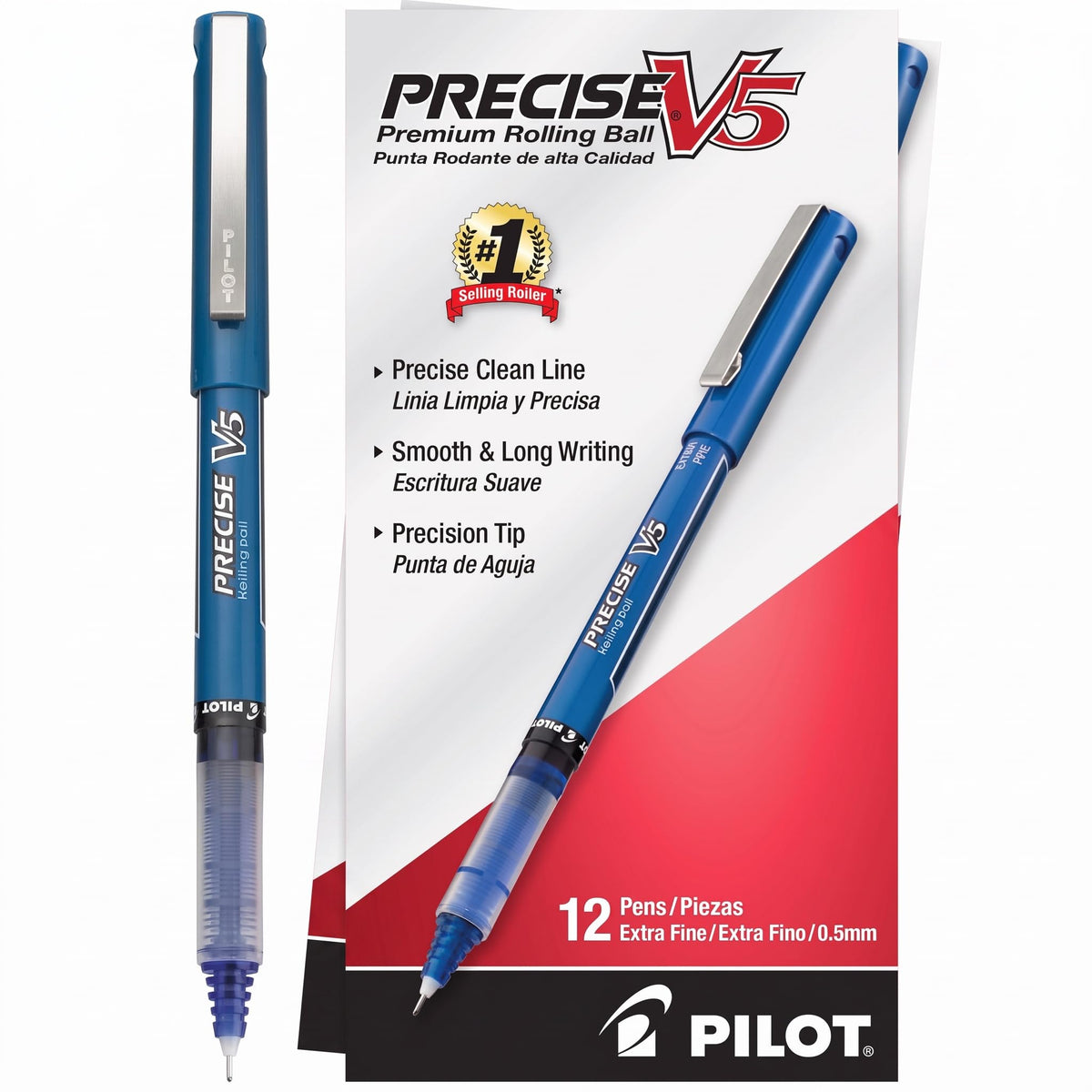 PILOT Precise V5 Rollerball Pens, Extra Fine Point 0.5mm, Black, 12-Pack