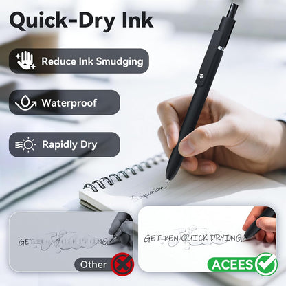 ACEES Gel Pens, 6 Pcs Retractable Quick Dry Black Ink Pen, 0.5mm Fine Point