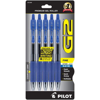 PILOT G2 Premium Gel Pens, Fine Point 0.7mm, Black Ink, 5-Pack