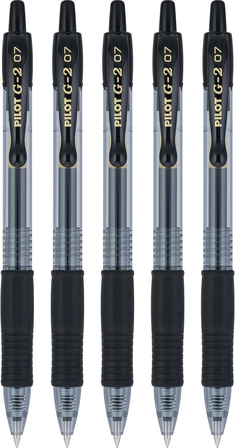 PILOT G2 Premium Gel Pens, Fine Point 0.7mm, Black Ink, 5-Pack