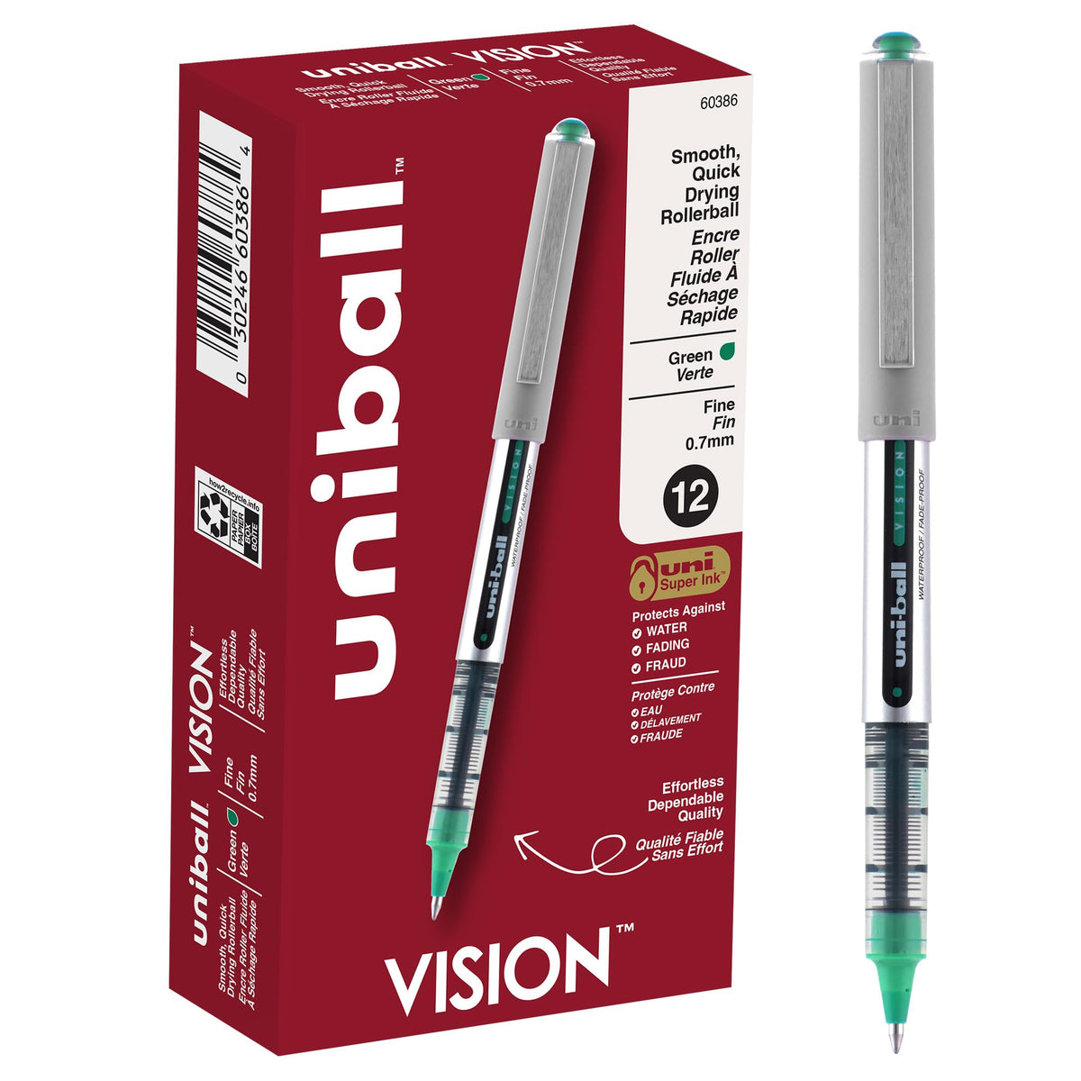 uni-ball Vision Stick Roller Ball Pens, Fine Point, Black Ink, Pack of 4
