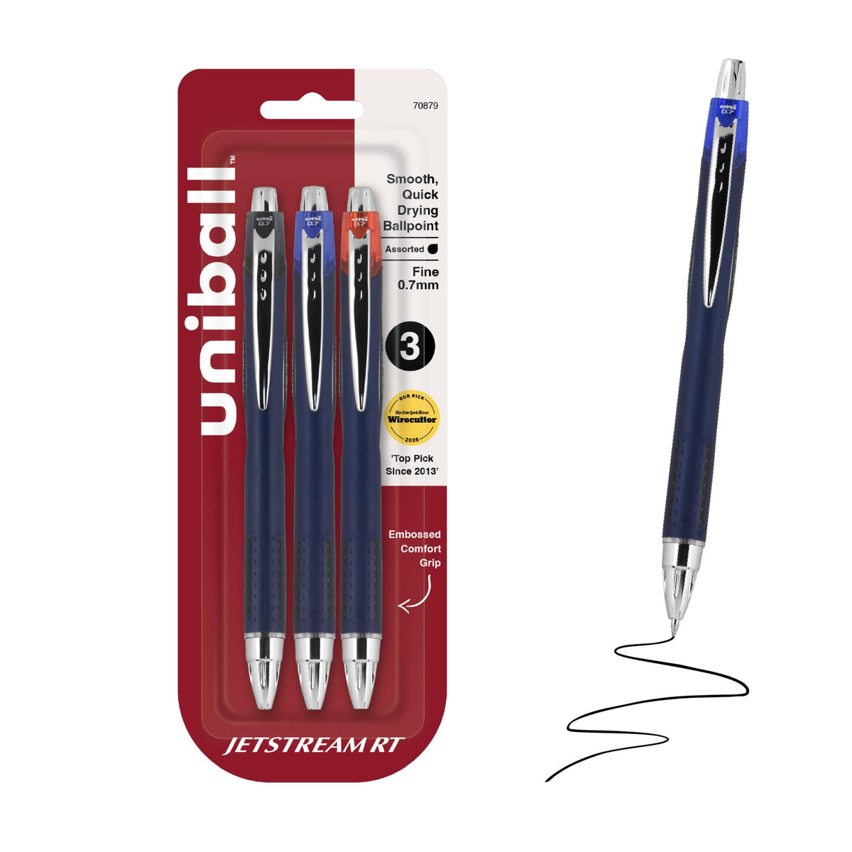 uniball™ Jetstream RT Ballpoint Pens, Black Ink, 0.7mm Fine Point, 4 Count