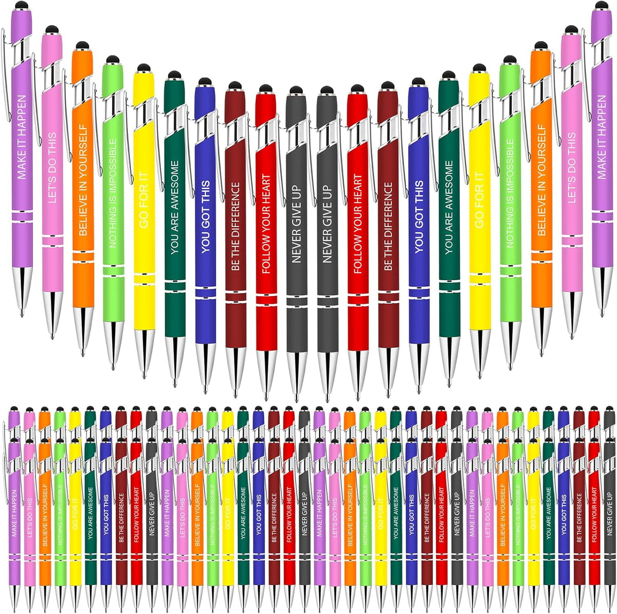 100 PCS Motivational Bulk Pens with Stylus Tip Gifts Black Ink