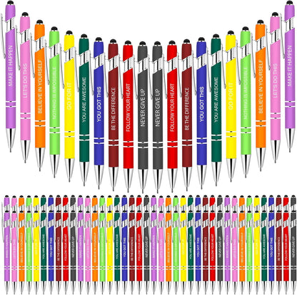 100 PCS Motivational Bulk Pens with Stylus Tip Gifts Black Ink