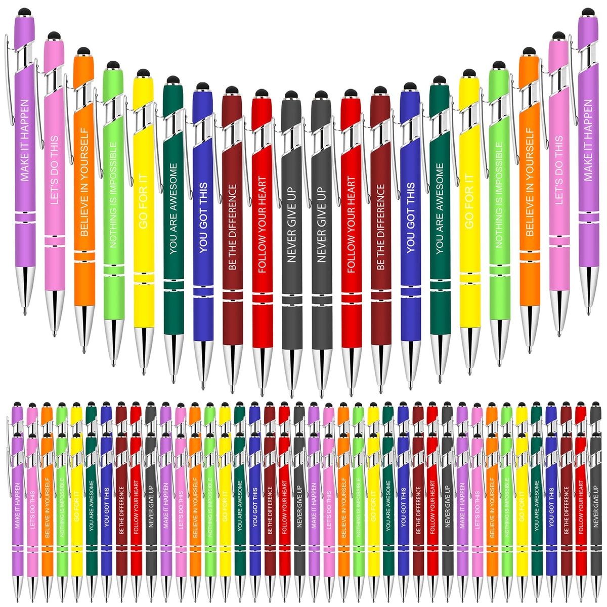 100 PCS Motivational Bulk Pens with Stylus Tip Gifts Black Ink