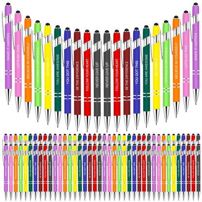 100 PCS Motivational Bulk Pens with Stylus Tip Gifts Black Ink