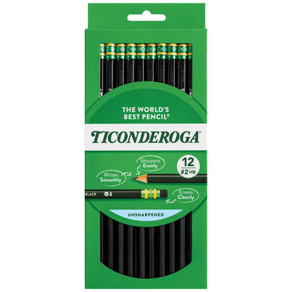 Ticonderoga Wood-Cased Pencils, 2 HB Soft, Black, 24 Count