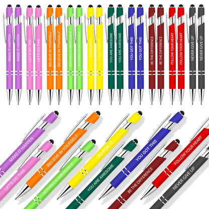 100 PCS Motivational Bulk Pens with Stylus Tip Gifts Black Ink
