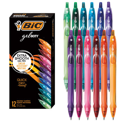 BIC Gelocity Quick Dry Black Gel Pens, Medium Point, 0.7 mm, 12-Count