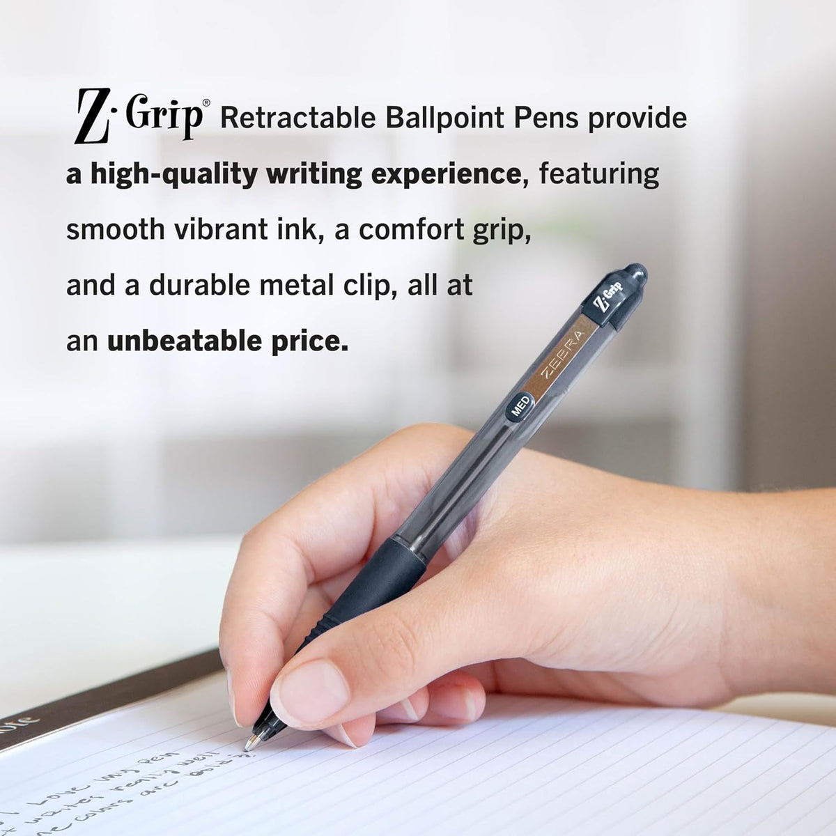 Zebra Pen Z-Grip Retractable Ballpoint Pen, Black Ink, 1.0mm, 24 Bulk-Pack