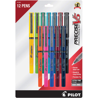 PILOT Precise V5 Rollerball Pens, Extra Fine Point 0.5mm, Black, 12-Pack