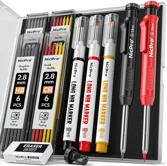 Nicpro 4Pack Carpenter Pencils w/Sharpener, Mechanical Construction Pencils