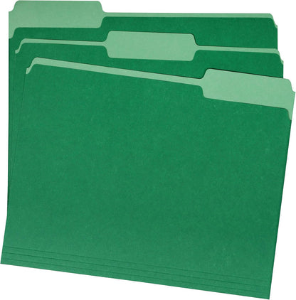 Amazon Basics File Folders for Organization, Letter Size, 1/3 Cut Tab, Bright Green, 36-Pack
