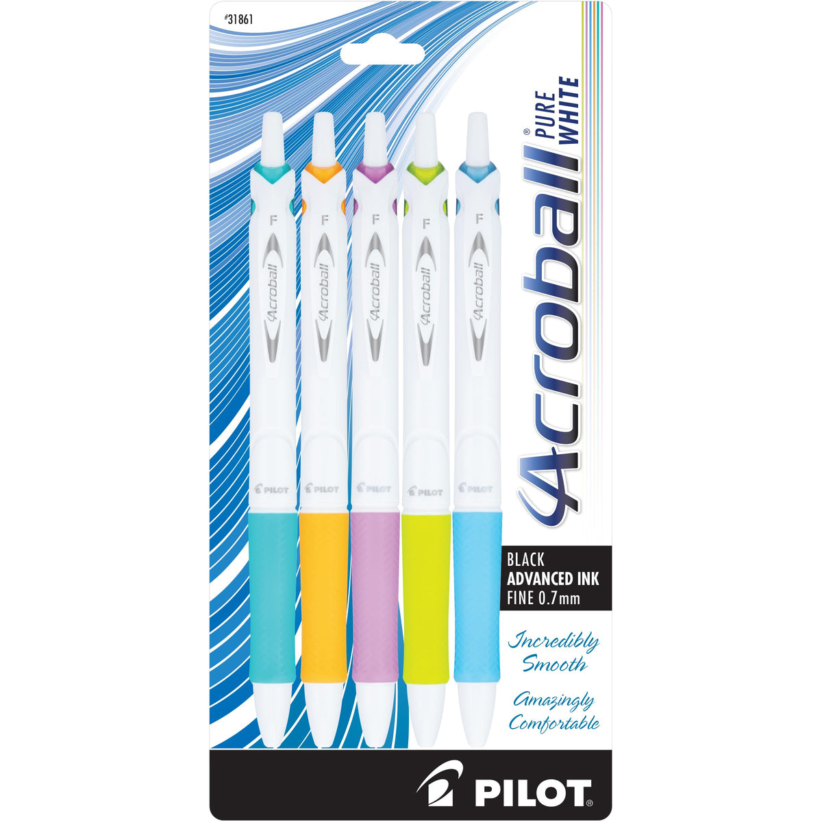 PILOT Acroball PureWhite Advanced Ink Ball Point Pens, 0.7mm, 5-Pack