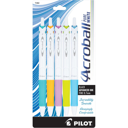 PILOT Acroball PureWhite Advanced Ink Ball Point Pens, 0.7mm, 5-Pack