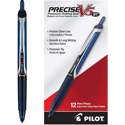 PILOT Precise V5 RT Retractable Rollerball Pens, 0.5mm, Black, 12-Pack