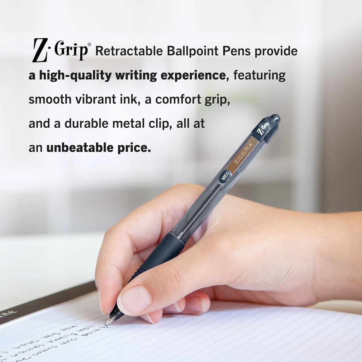 Zebra Pen Z-Grip Retractable Ballpoint Pen, Black/Blue, 1.0mm, 18-Pack
