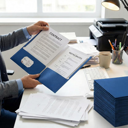 Zzrywuty File folders with Pockets,Blue Two folders for documents,50 Pack Paper Folders with Card Slot,Letter Size,School Students,Business,Home and Office Workers