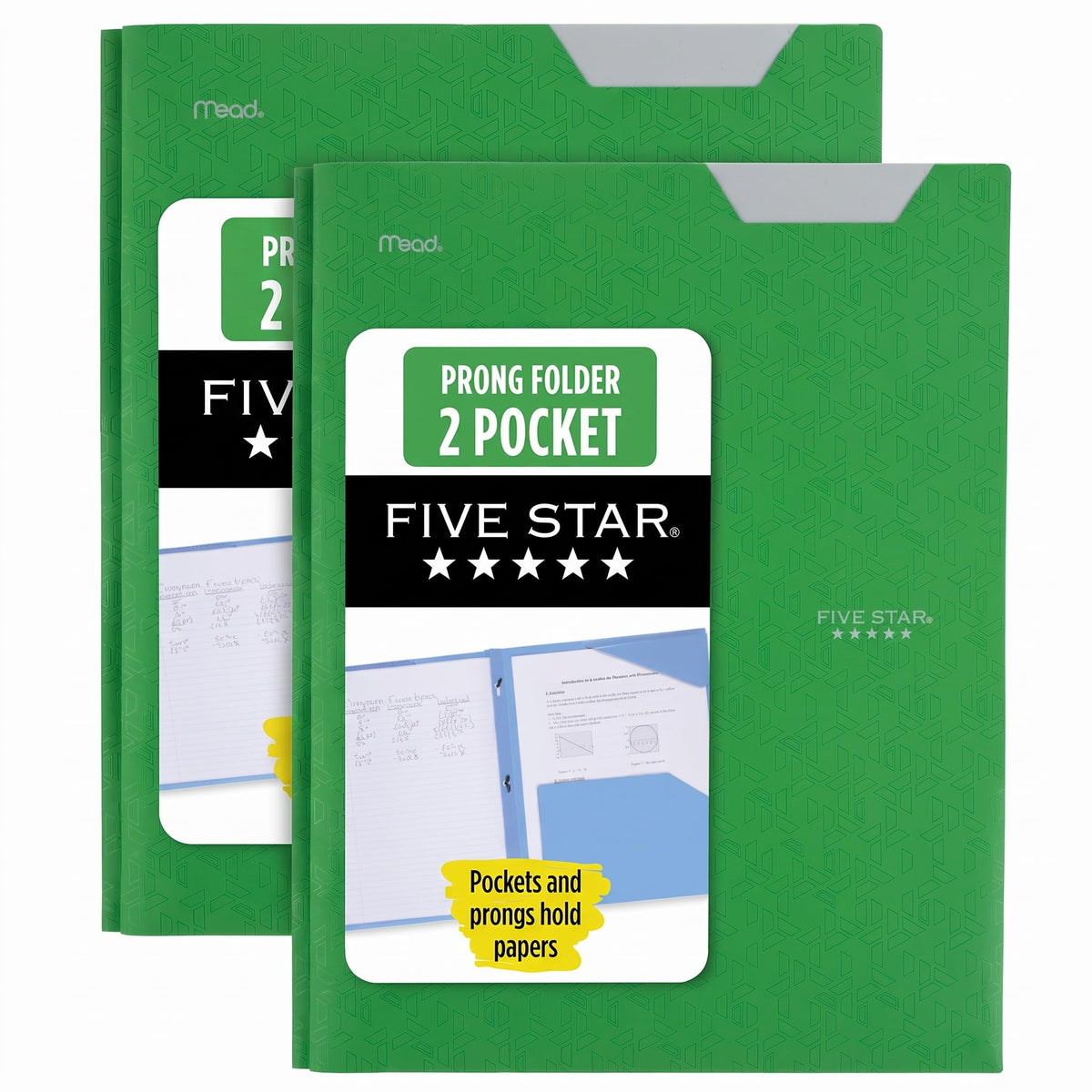 Five Star 2-Pocket Folder, Plastic Folder with Stay-Put Tabs and Prong Fasteners, Holds 8-1/2" x 11" Paper, Black (72113)