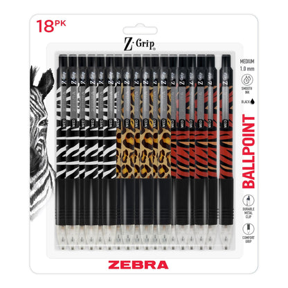 Zebra Pen Z-Grip Retractable Ballpoint Pen, Black/Blue, 1.0mm, 18-Pack