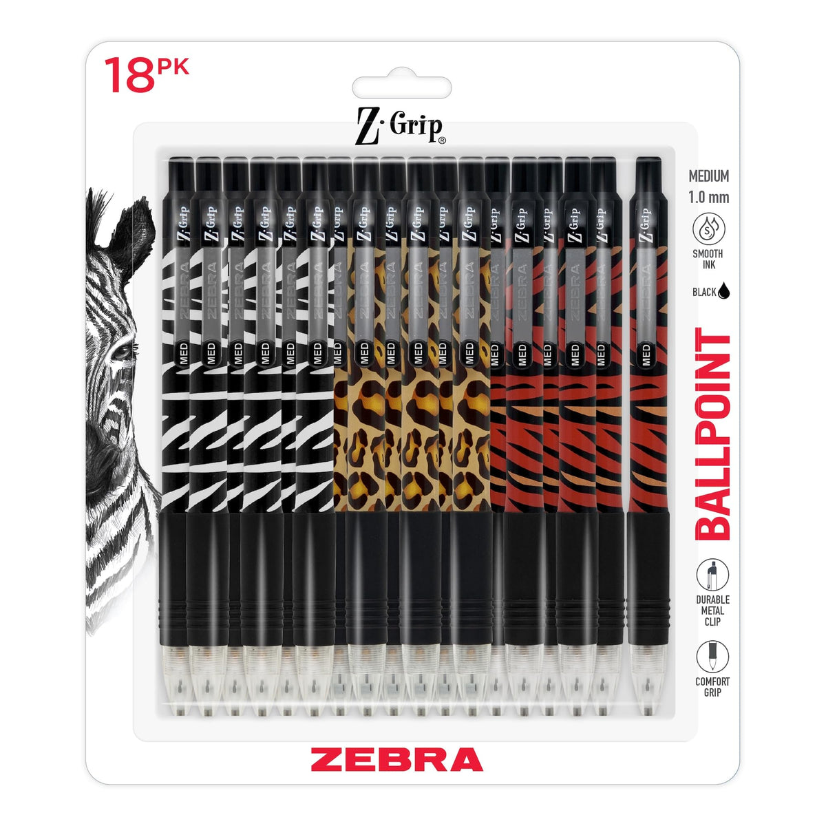 Zebra Pen Z-Grip Retractable Ballpoint Pen, Black Ink, 1.0mm, 24 Bulk-Pack