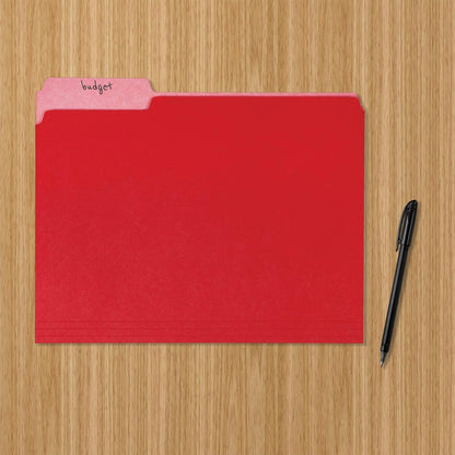 Amazon Basics File Folders for Organization, Letter Size, 1/3 Cut Tab, Red, 36-Pack