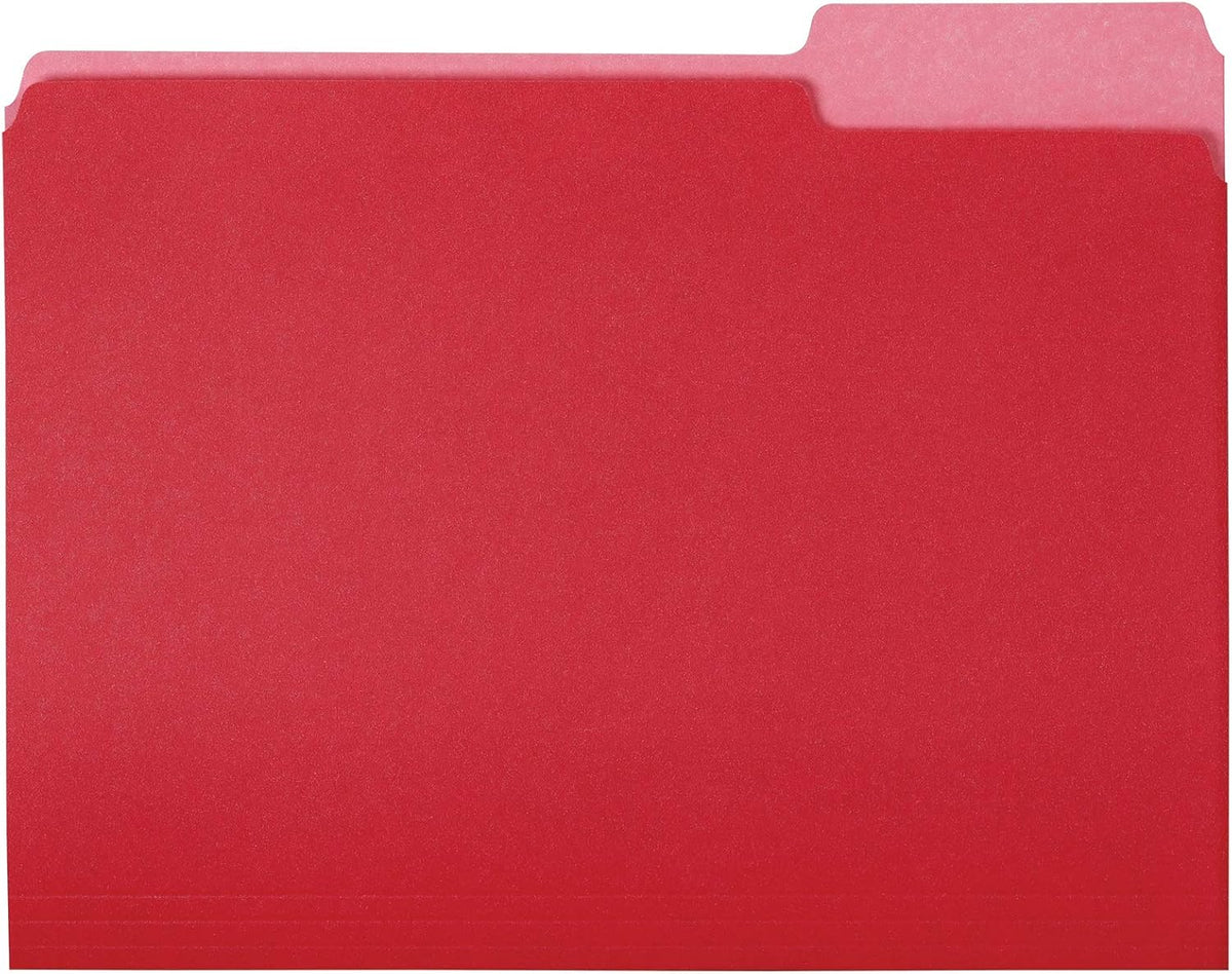 Amazon Basics File Folders for Organization, Letter Size, 1/3 Cut Tab, Red, 36-Pack