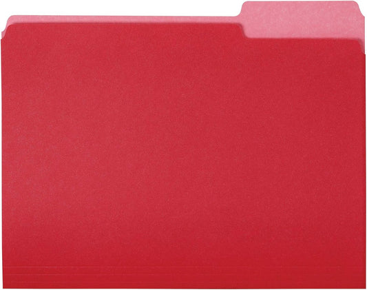 Amazon Basics File Folders for Organization, Letter Size, 1/3 Cut Tab, Red, 36-Pack
