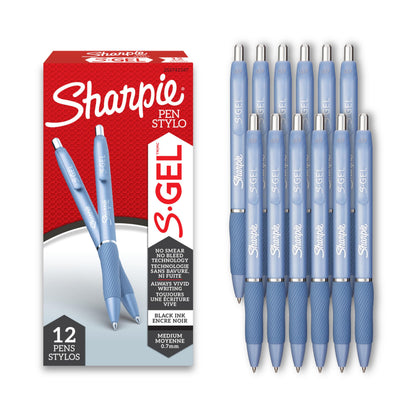 Sharpie S-Gel Gel Pens, Pearl White Body, Black Ink, Medium Point (0.7mm), 12 Count - For Journaling, Writing, Note-Taking, School, Office Supplies