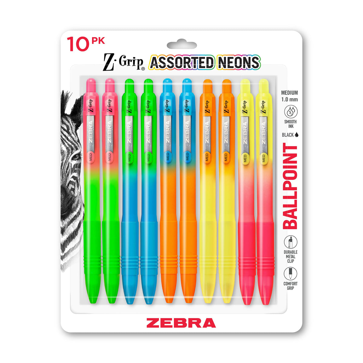 Zebra Pen Z-Grip Retractable Ballpoint Pen, Black/Blue, 1.0mm, 18-Pack