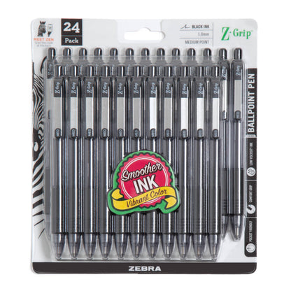Zebra Pen Z-Grip Retractable Ballpoint Pen, Black/Blue, 1.0mm, 18-Pack