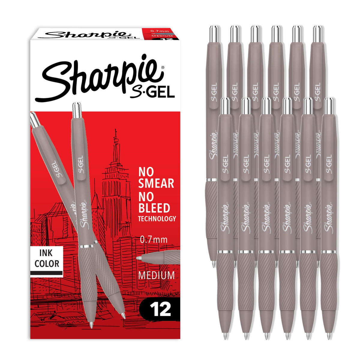 Sharpie S-Gel Gel Pens, Pearl White Body, Black Ink, Medium Point (0.7mm), 12 Count - For Journaling, Writing, Note-Taking, School, Office Supplies