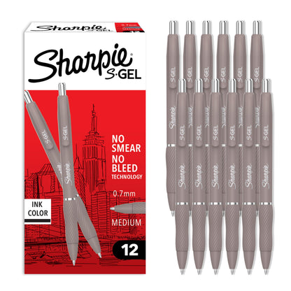 Sharpie S-Gel Gel Pens, Pearl White Body, Black Ink, Medium Point (0.7mm), 12 Count - For Journaling, Writing, Note-Taking, School, Office Supplies