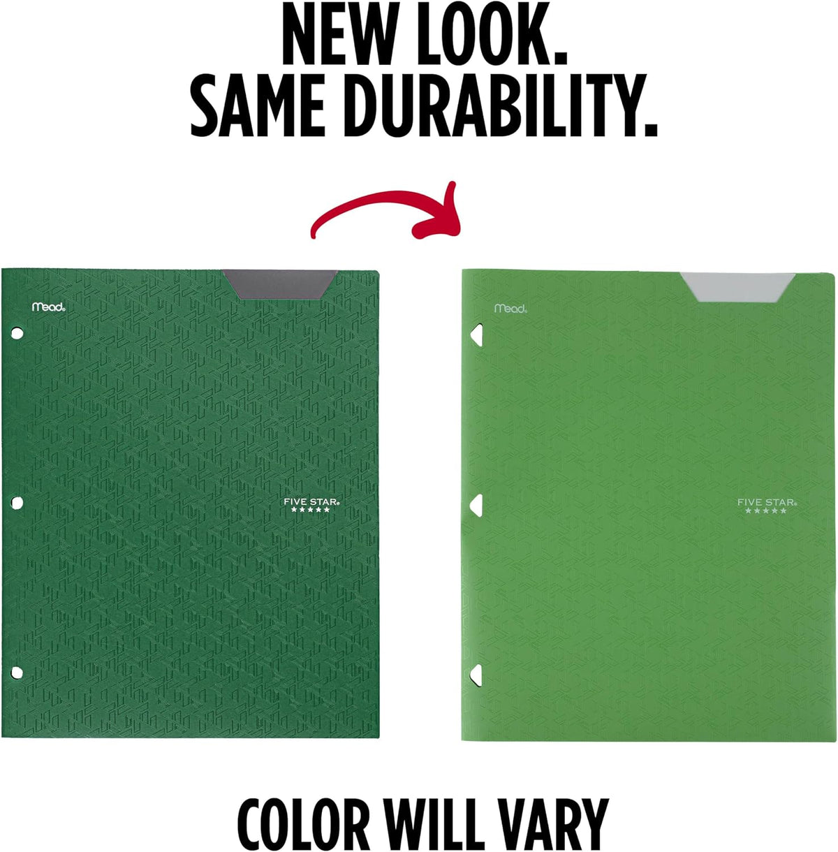Five Star 2-Pocket Folder, Plastic Folder with Stay-Put Tabs, Fits 3-Ring Binder, Holds 8-1/2" x 11" Paper, Forest Green (333420E-ECM)