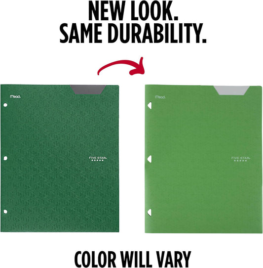 Five Star 2-Pocket Folder, Plastic Folder with Stay-Put Tabs, Fits 3-Ring Binder, Holds 8-1/2" x 11" Paper, Forest Green (333420E-ECM)